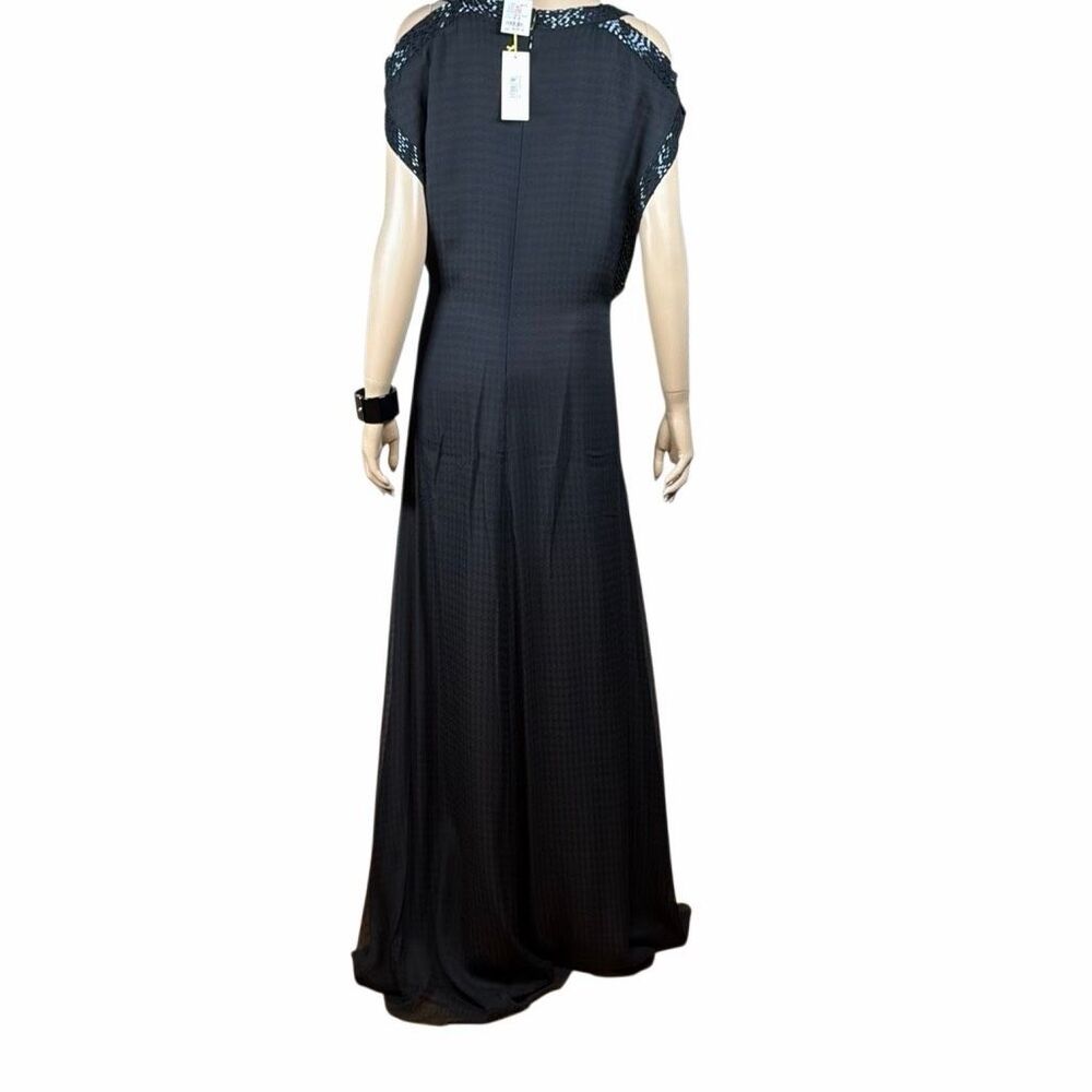 NWT Nina Ricci Black Silk Georgette Beaded Cold Shoulder Maxi Gown Dress FR 44 U - Picture 8 of 16